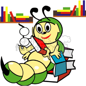 Bookworm holding reading glasses and a book clipart. Commercial use image # 139328