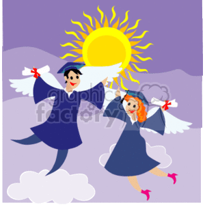 Two Happy Graduates Soaring in the Sky with Wings