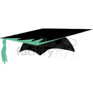A Black Graduation Cap with a Teal Tassel