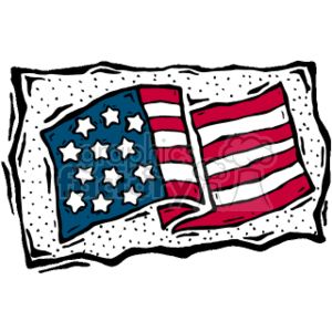 The clipart image shows a stylized depiction of the American flag in celebration of Independence Day, also known as the 4th of July. The image features the red, white, and blue stripes of the American flag with stars on a blue background in the upper left-hand corner. The waving motion of the flag suggests the patriotic spirit associated with this holiday.
