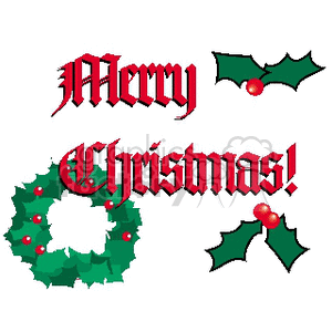 Merry Christmas wreath decorations clipart.