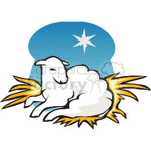 White Lamb Laying on Some Straw  clipart.