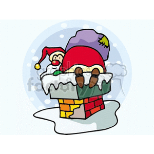 clipart - Santa Claus Getting Ready to Go Down A Chimney.