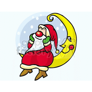Santa Claus Sitting on the Moon Watching the Stars clipart.