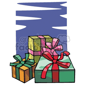 Three Colorful Gift Boxes Wrapped For Christmas clipart. Commercial use image # 143458