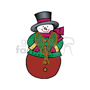 Snowman Holding Some Snowshoes clipart. Commercial use image # 144115