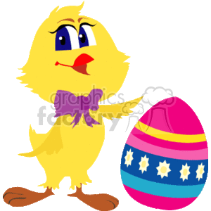 Baby Chick with a Decorated Easter Egg clipart. Royalty-free image # 144165