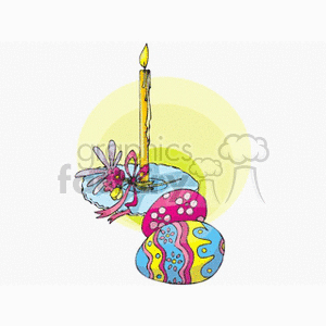clipart - Easter Candle and Easter Eggs.