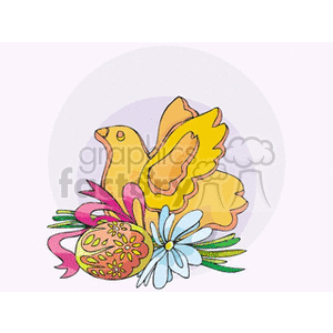 clipart - Dove with flowers and easter egg.