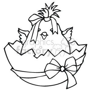 Black and White Baby Chick In a Broken Easter Egg Nest clipart. Commercial use image # 144379
