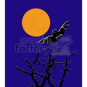 Halloween image with a bat and a leafless tree and a moon in the background    clipart. Royalty-free image # 144541