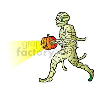 Mummy carrying a pumpkin flashlight clipart.