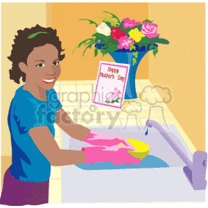 Daughter washing dishes for Mothers Day