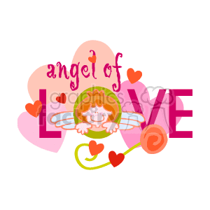 A Bright Pink Saying Angel of LOVE with Cupid in the O clipart. Royalty-free image # 145737