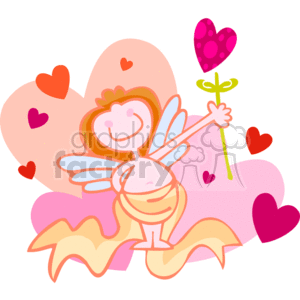 A Smiling Cupid Holding a Pink Heart Flower clipart. Royalty-free image # 145769