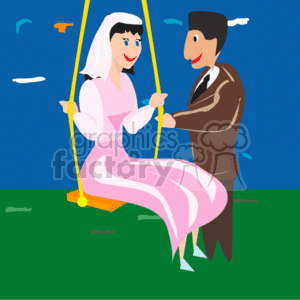 cartoon couple on a swing