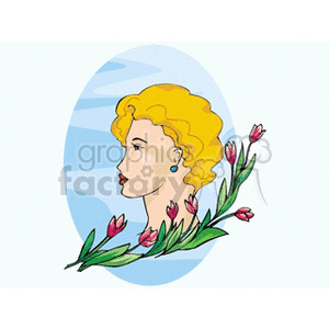 Womans head surrounded by spring flowers clipart. Commercial use image # 152610