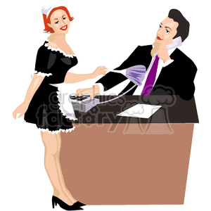 Maid cleaning her bosses desk clipart. Royalty-free image # 153505