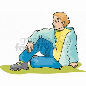 Teenage boy sitting on the grass clipart. Commercial use image # 153866