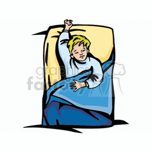 A little boy in bed with a blue blanket clipart. Commercial use image # 153873