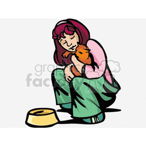 A Girl Helping a Cat to Its Food clipart. Royalty-free image # 154403