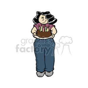 Woman holding a chocolate birthday cake clipart. Royalty-free image # 155143