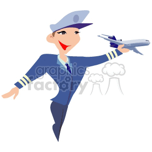 clipart - A Happy Pilot Flying a Miniture Airplane.