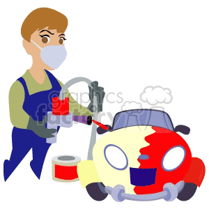 A Person Half Way Done Painting a Car Red clipart. Commercial use image # 155492