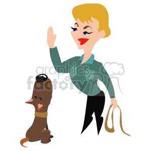 clipart - A Female Dog Trainer Holding a Leash.