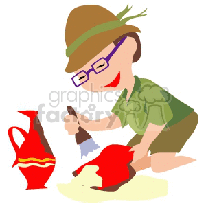 A Woman Wearing Purple Glasses Working on a Artifact clipart. Commercial use image # 155500