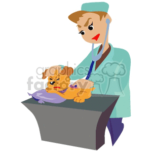 A Veterinaryan Listening to a Sick Puppys Heart clipart. Royalty-free image # 155508