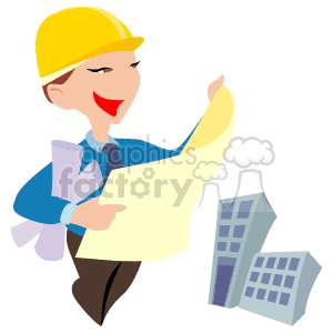 A Foreman Looking at The Plan for a Building clipart. Commercial use image # 155524