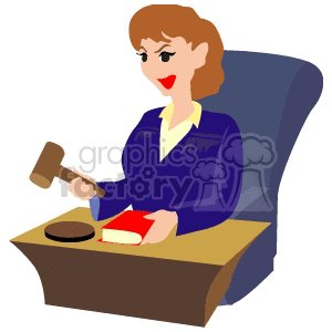 A Judge Getting ready to Hit her gavel to the the Stand clipart. Commercial use image # 155530