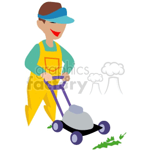 A Landscaper Mowing the Grass clipart. Royalty-free image # 155542