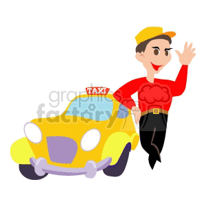 A Cab Driver Leaning Against His Cab Waiting for his next Customer clipart.