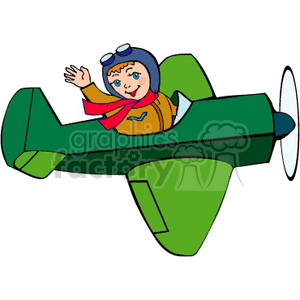 A Pilot Flying a Green Plane Waiving clipart. Commercial use icon # 155554