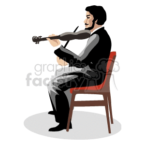 A Man Wearing a Suit Sitting on a Red Chair Playing a Violin clipart. Royalty-free image # 155560