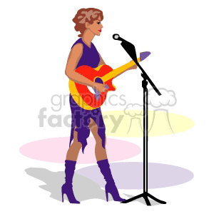 A Woman Standing at a Microphone Playing an Acoustic Guitar clipart. Commercial use image # 155572