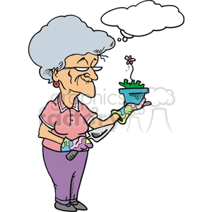 bubble thought thoughts people thinking comic comics funny characters gardening grandma grandmother flower flowers gardens Clip+Art People happy planting+flower spring lady senior