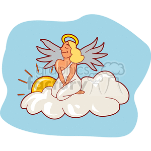 A Blonde Angel Kneeling on a Cloud with a Sunbeam Comming Out