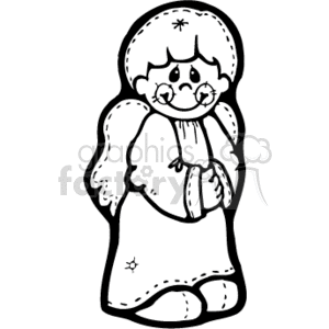 clipart - Black and White Cute little Angel Boy.