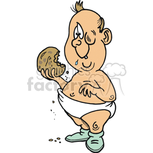 A Chubby Baby Eating a Chocolate Chip Cookie Spilling Crumbs clipart. Royalty-free image # 156386