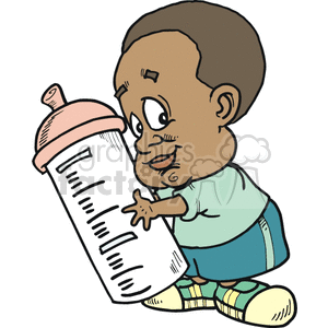 A little Boy Holding a Very Large Bottle  clipart. Royalty-free image # 156406