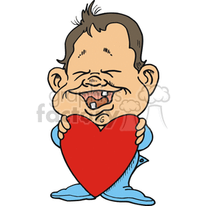 A Little Boy Laughing in his Pj's Holding a Big Red Heart clipart. Commercial use image # 156422