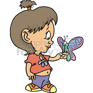 clipart - A Little Girl with her Belly Showing Holding a Butterfly.