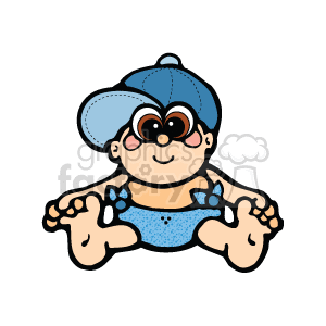 Little Baby Boy Sitting with a Blue Diaper and A Ball Cap clipart. Royalty-free image # 156551