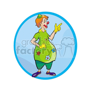 A Big Fat Clown Wearing flowers on his Suit and a Little Green Hat clipart. Commercial use image # 156658