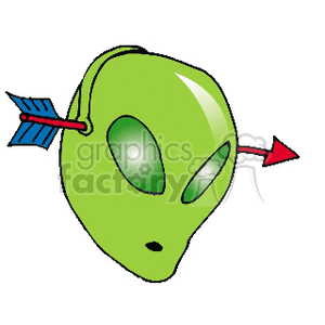 A Green Alien with a Red Arrow Through its head as a Joke clipart. Commercial use image # 156989