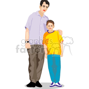 clipart - A father with his arm around his sons shoulder.