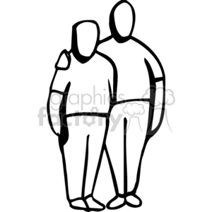 Black and white line drawing of a man with his arm around a boy clipart. Royalty-free image # 158561